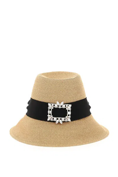 Shop Roger Vivier Straw Hat With Broche Vivier Buckle In Beige