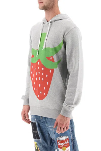 Shop Comme Des Garçons Strawberry Printed Hoodie In Grigio