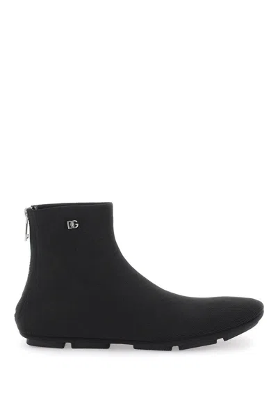 Shop Dolce & Gabbana Stretch Knit Ankle Boots In Nero