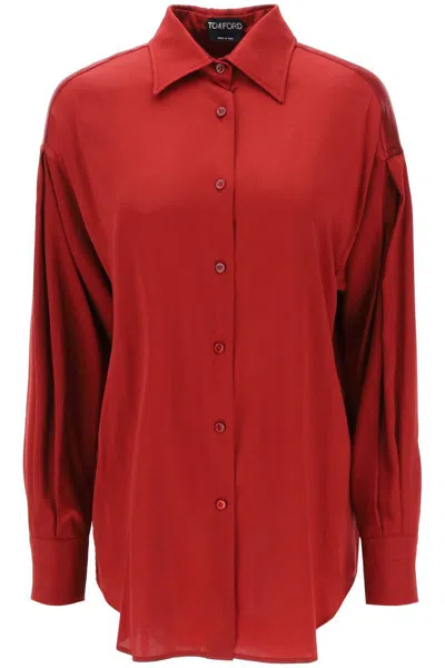 Shop Tom Ford Stretch Silk Satin Shirt In Rosso