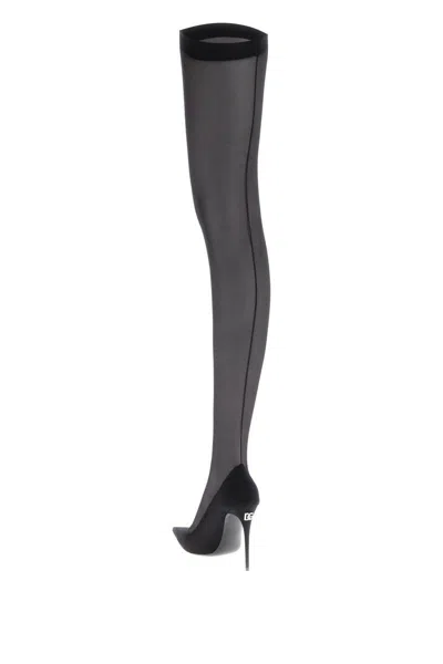 Shop Dolce & Gabbana Stretch Tulle Thigh-high Boots In Nero