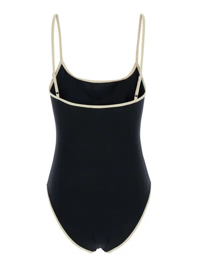 Shop Totême Black Swimsuit With Shoulder Straps In Techno Fabric Woman
