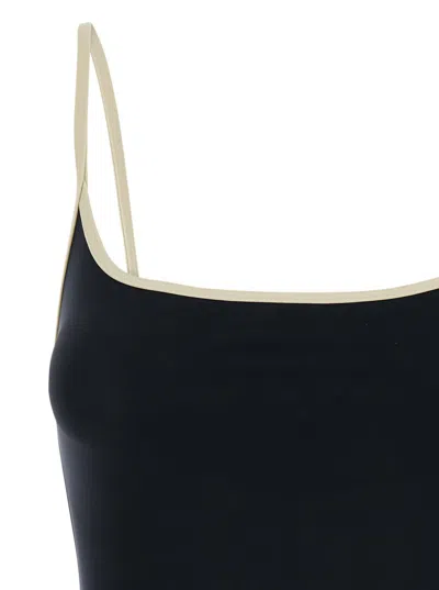 Shop Totême Black Swimsuit With Shoulder Straps In Techno Fabric Woman