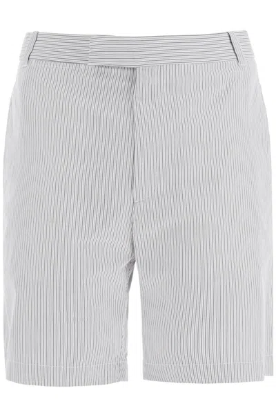 Shop Thom Browne Striped Cotton Bermuda Shorts For Men In Grigio