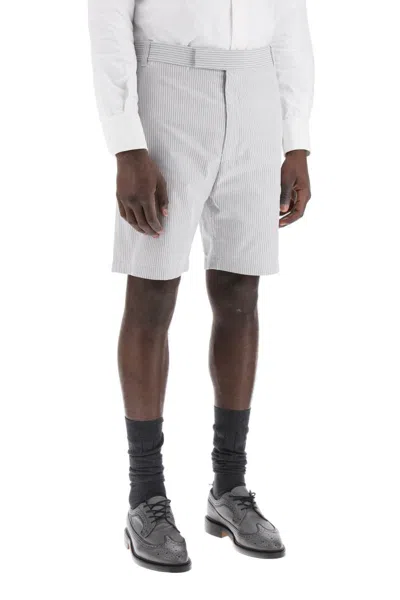 Shop Thom Browne Striped Cotton Bermuda Shorts For Men In Grigio