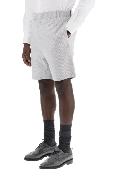 Shop Thom Browne Striped Cotton Bermuda Shorts For Men In Grigio