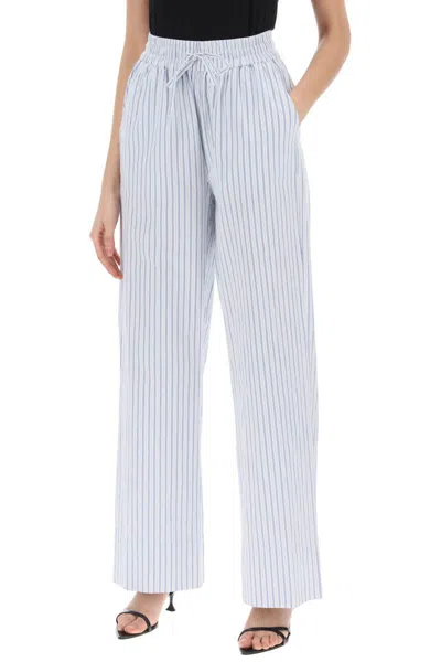 Shop Skall Studio Striped Cotton Rue Pants With Nine Words In Bianco