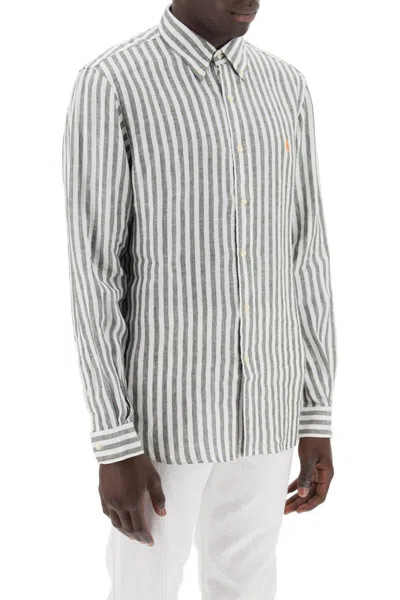 Shop Polo Ralph Lauren Striped Custom-fit Shirt In Bianco