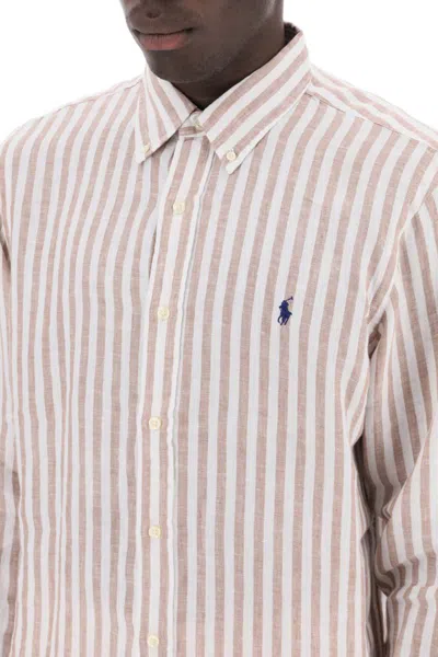 Shop Polo Ralph Lauren Striped Custom-fit Shirt In Bianco