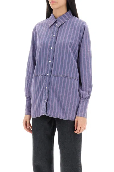 Shop Ganni Striped Denim Shirt In Viola