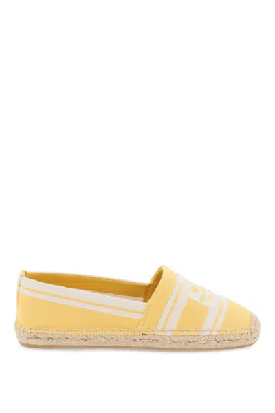 Shop Tory Burch Striped Espadrilles With Double T In Giallo
