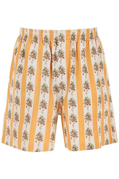 Shop Bode Striped Fruit Bowl Viscose Linen Shorts In Giallo