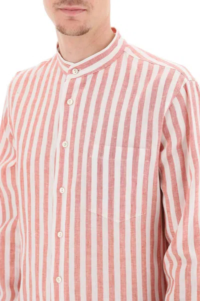 Shop Agnona Striped Linen Shirt In Bianco
