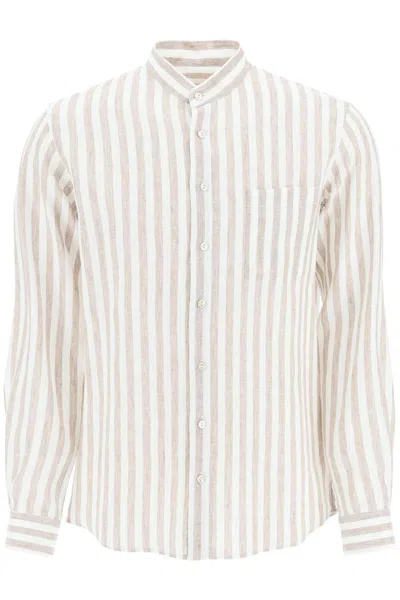 Shop Agnona Striped Linen Shirt In Bianco