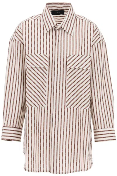 Shop Amiri Striped Maxi Shirt In Bianco