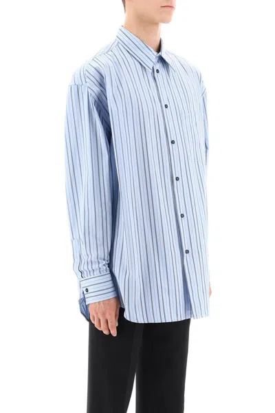 Shop Off-white Striped Maxi Shirt In Celeste