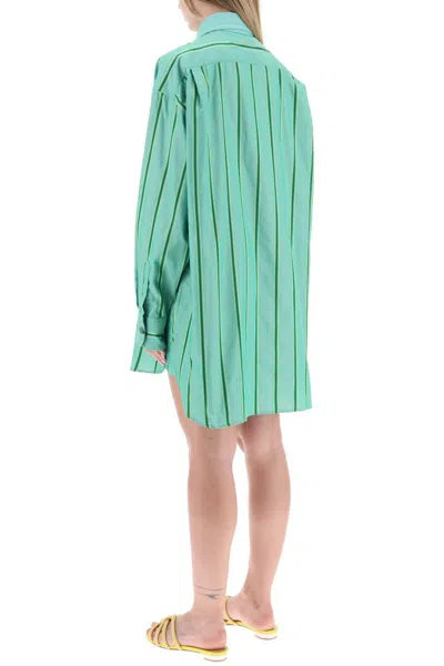 Shop Etro Striped Mini Shirt Dress In Verde