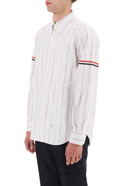 Shop Thom Browne Striped Oxford Button-down Shirt With Armbands In Bianco