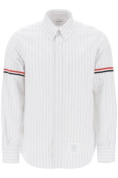 Shop Thom Browne Striped Oxford Shirt In Bianco
