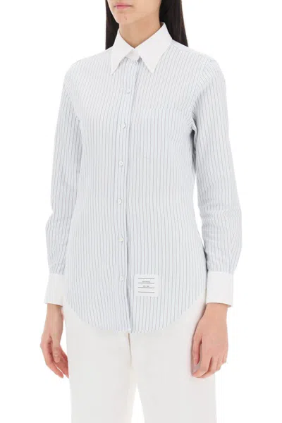 Shop Thom Browne Striped Oxford Shirt In Bianco