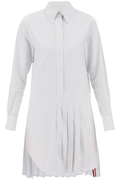 Shop Thom Browne Striped Oxford Shirt Dress In Bianco