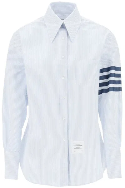 Shop Thom Browne Striped Oxford Shirt With Pointed Collar In Bianco