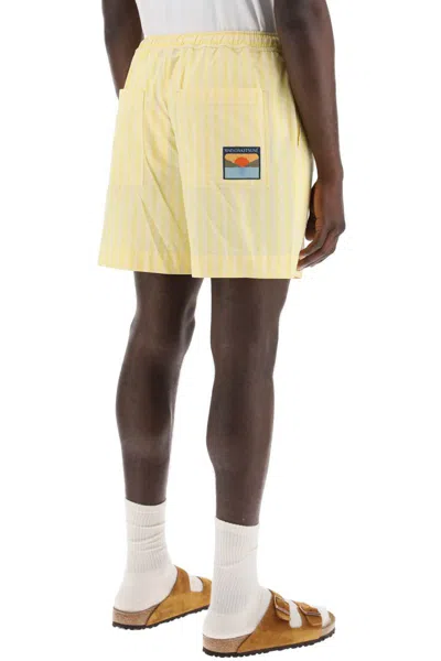 Shop Maison Kitsuné Striped Poplin Bermuda Shorts For In Giallo