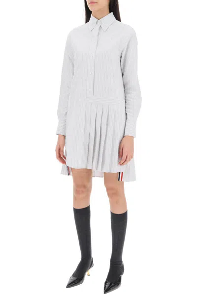 Shop Thom Browne Striped Oxford Shirt Dress In Bianco