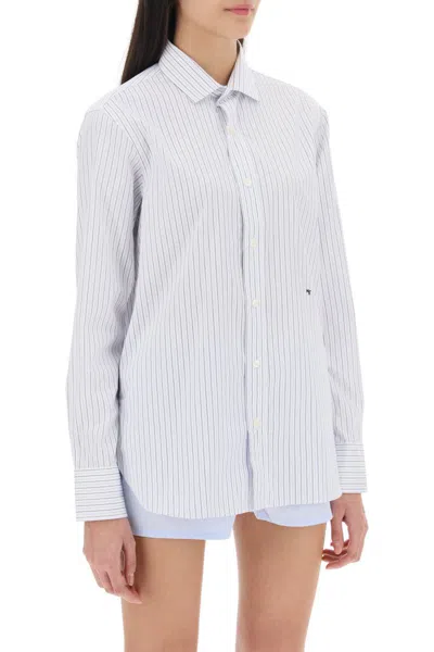 Shop Homme Girls Striped Poplin Shirt In Bianco