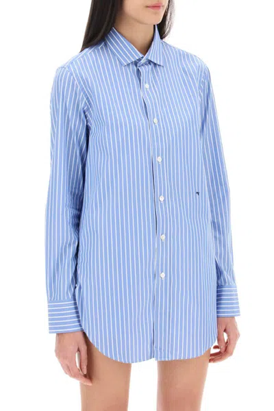 Shop Homme Girls Striped Poplin Shirt In Blu