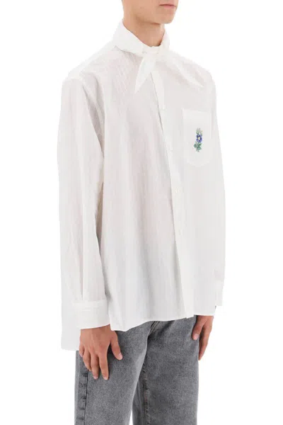 Shop Etro Striped Shirt With Scarf Collar In Bianco