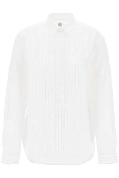 Shop Totême Striped Signature Dress Shirt In Bianco