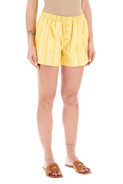 Shop Etro Striped Shorts With Logo Embroidery In Giallo