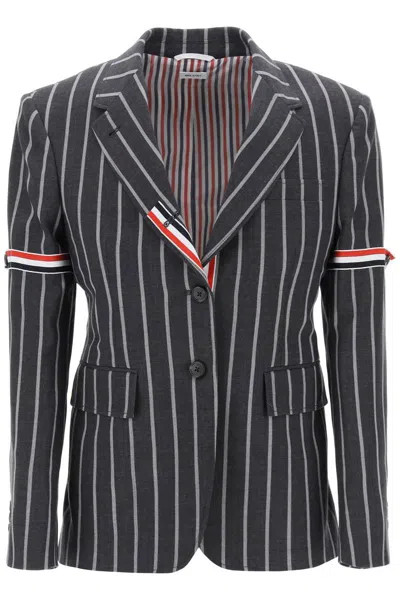 Shop Thom Browne Striped Single-breasted Jacket In Grigio