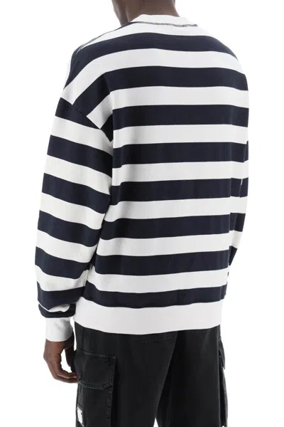 Shop Dolce & Gabbana Striped Sweatshirt With Embroidered Logo In Bianco