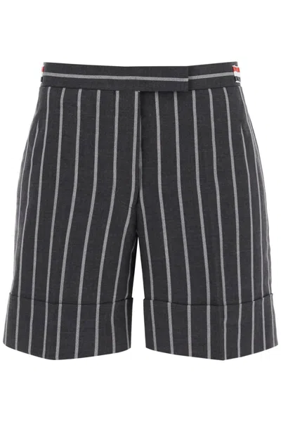 Shop Thom Browne Striped Tailoring Shorts In Grigio
