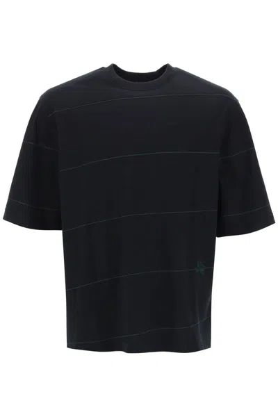 Shop Burberry Striped T-shirt With Ekd Embroidery In Nero