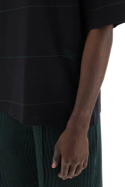 Shop Burberry Striped T-shirt With Ekd Embroidery In Nero