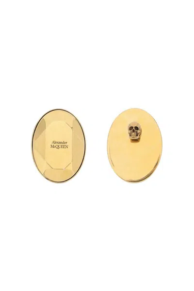 Shop Alexander Mcqueen Stud Earrings With Faceted Stone In Oro