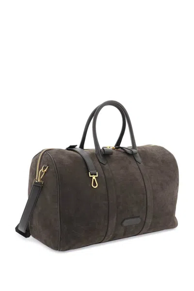 Shop Tom Ford Suede Duffle Bag In Marrone