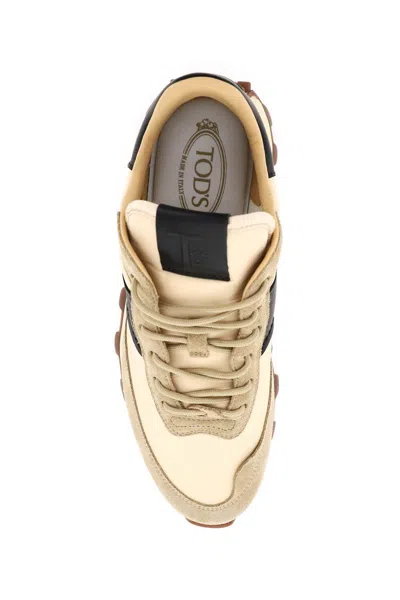 Shop Tod's Suede Leather And Nylon 1t Sneakers In Beige