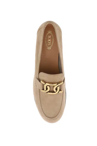 Shop Tod's Suede Leather Kate Loafers In In Marrone