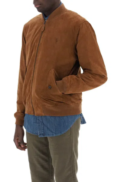 Shop Polo Ralph Lauren Suede Leather Bomber Jacket In Marrone