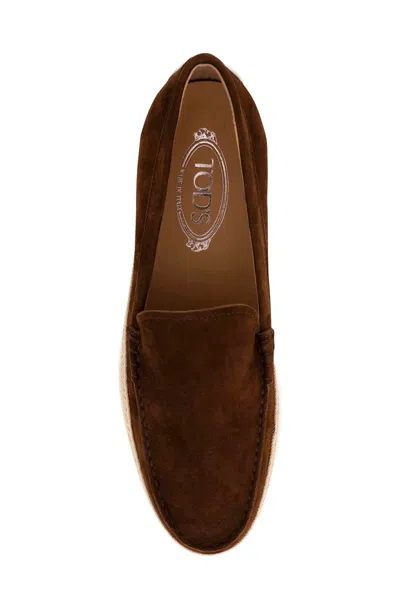 Shop Tod's Suede Slip-on With Rafia Insert In Marrone