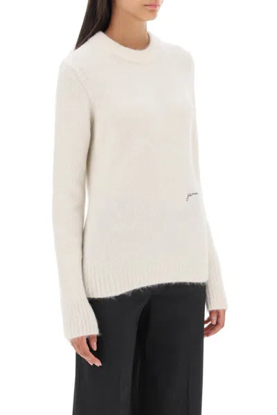 Shop Ganni Sweater In Brushed Alpaca Blend In Bianco
