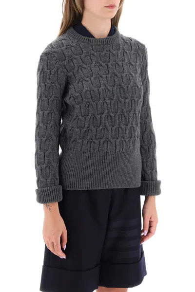 Shop Thom Browne Sweater In Wool Cable Knit In Grigio