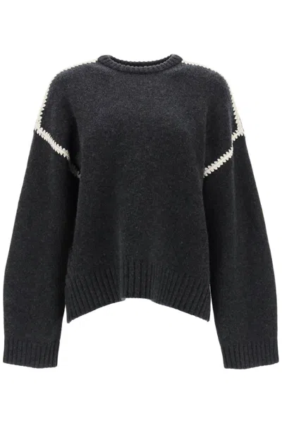 Shop Totême Sweater With Contrast Embroideries In Grigio