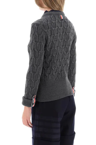 Shop Thom Browne Sweater In Wool Cable Knit In Grigio