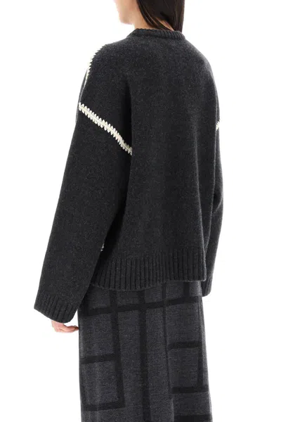 Shop Totême Sweater With Contrast Embroideries In Grigio