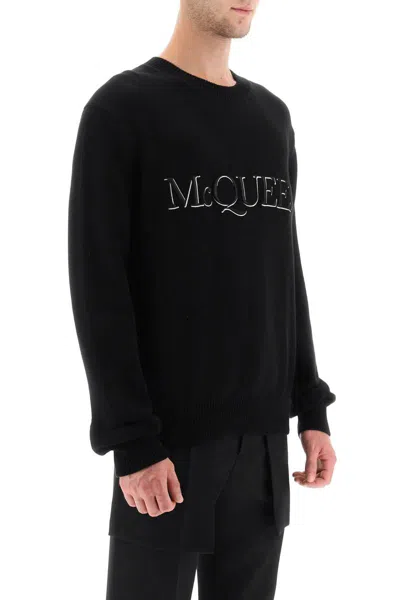 Shop Alexander Mcqueen Sweater With Logo Embroidery In Nero